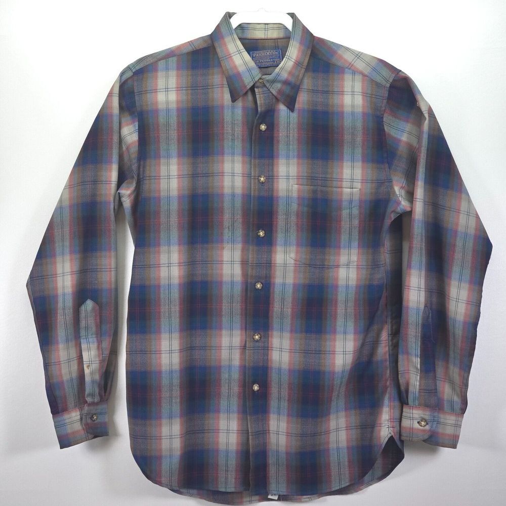 Sir Pendleton Button Up‎ Shirt Men's Medium Worsted Wool Long Sleeve Grandpa Dad